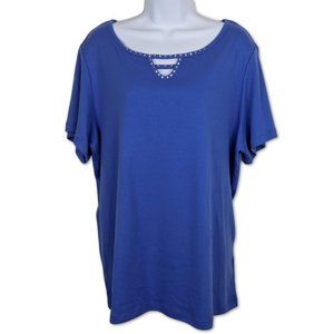 Karen Scott Top Keyhole Scoop Neck Maliblue Sz 1X